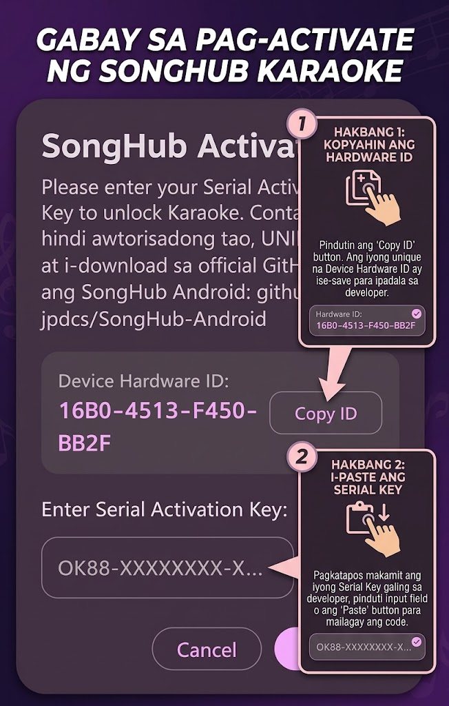 Gabay sa pag-activate ng SongHub Karaoke